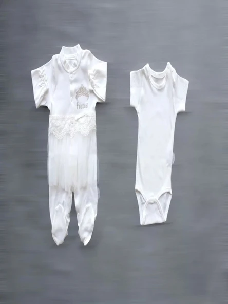 Lenaca Taçlı Prensesim Nakışlı %100 Cotton Antibakteriyel 10lu Zıbın Takımı Hastane Çıkışı - Resim 2