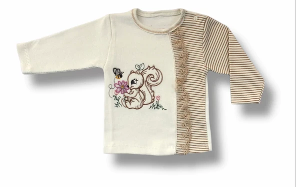 Lenaca 3-6 6-9 9-12 Ay Minik Sincap Nakışlı Şapkalı Uzun Kollu Sweatli 3lü Kız Bebek Takımı - Resim 2