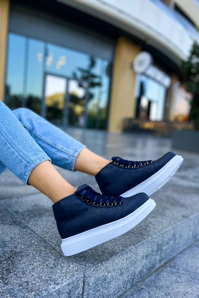 Pabucmarketi Bağcıklı Kadın Sneaker Bot Lacivert - 2