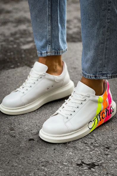 Pabucmarketi Bağcıklı Baskılı Erkek Spor Ayakkabı Aloha Baskılı Beyaz - Resim 3