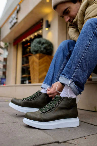 Pabucmarketi Bağcıklı Erkek Sneaker Bot Haki - 3