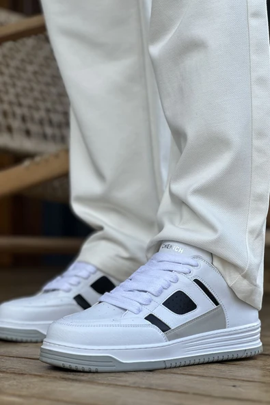 Pabucmarketi Bağcık Erkek Spor Ayakkabı Beyaz Siyah ürün görseli 1