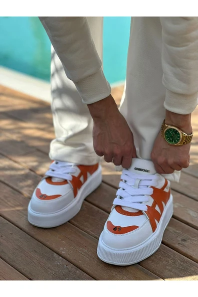 Pabucmarketi Bağcıklı Erkek Spor Ayakkabı Beyaz Turuncu - Resim 3