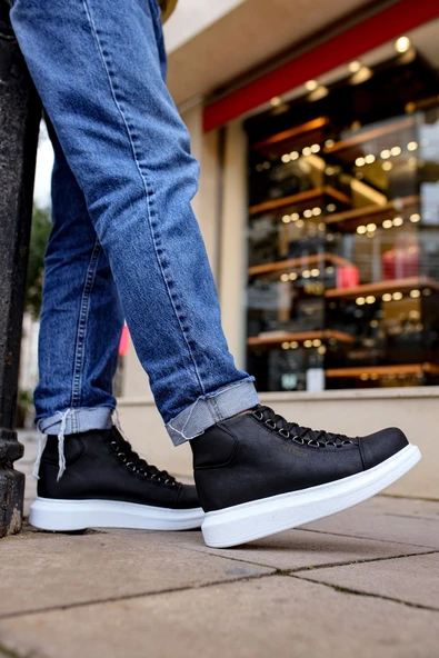 Pabucmarketi Bağcıklı Erkek Sneaker Bot Siyah