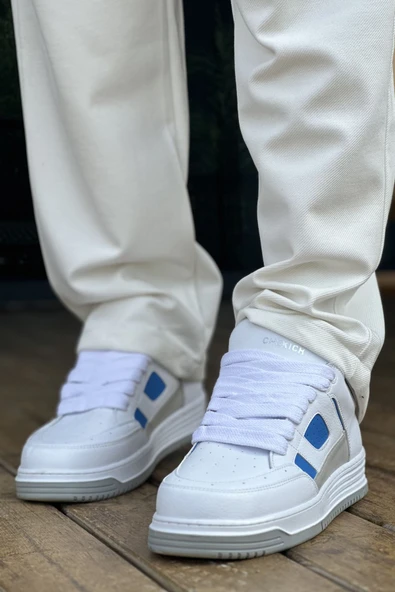 Pabucmarketi Bağcık Erkek Spor Ayakkabı Beyaz Mavi - Resim 2