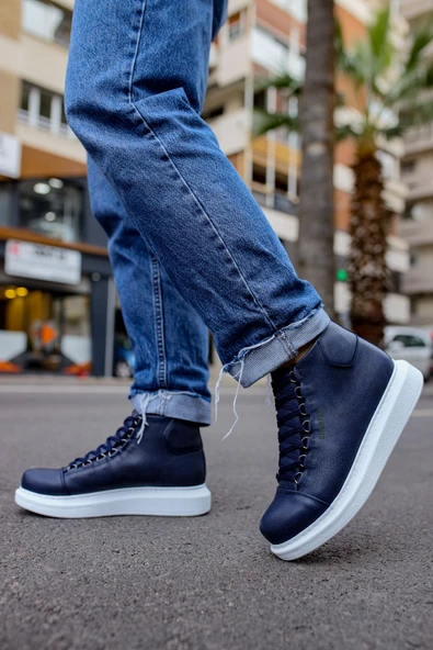 Pabucmarketi Bağcıklı Erkek Sneaker Bot Lacivert