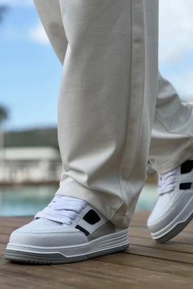 Pabucmarketi Bağcık Erkek Spor Ayakkabı Beyaz Siyah - Resim 2