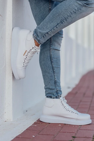 Pabucmarketi Bağcıklı Erkek Sneaker Bot Beyaz - Resim 5