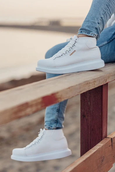 Pabucmarketi Bağcıklı Erkek Sneaker Bot Beyaz - Resim 2