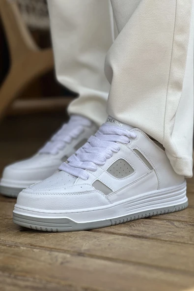 Pabucmarketi Bağcık Erkek Spor Ayakkabı Beyaz Gri - Resim 4