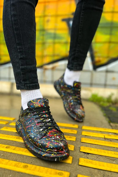 Pabucmarketi Bağcıklı Baskılı Erkek Spor Ayakkabı Siyah Baskılı Splush - Resim 3