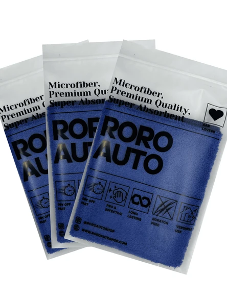 Roro Auto Fuji 3'lü Mikrofiber Araç Kurulama ve Oto Temizlik Bezi 40x40 440 GSM Mavi