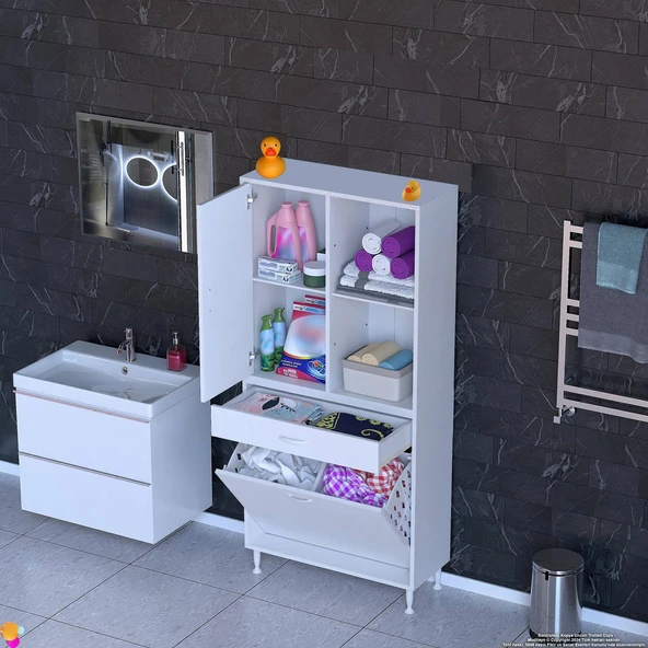 Modilayn AFRA 70x173x32,5cm 1 Çekmece, 2 Göz Sepet, 1 Kapak, 4 Raf Dar Alan Banyo Dolabı