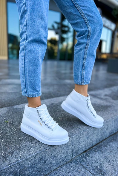 Pabucmarketi Bağcıklı Kadın Sneaker Bot Beyaz - 3