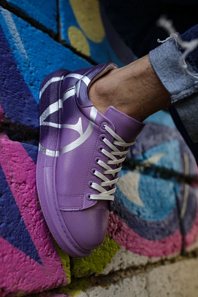 Pabucmarketi Bağcıklı Baskılı Erkek Spor Ayakkabı Mor Koyu Mor V - 3