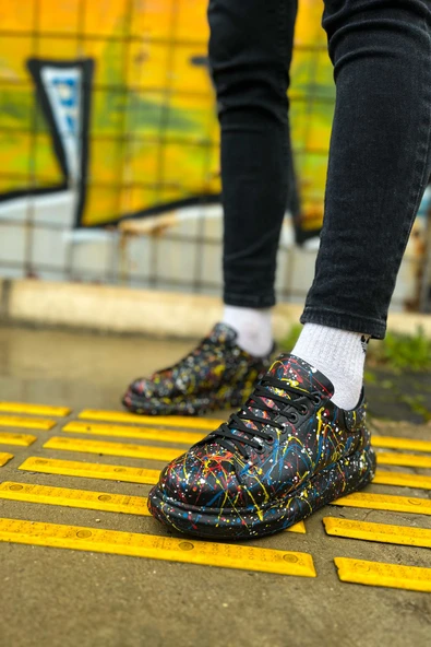 Pabucmarketi Bağcıklı Baskılı Erkek Spor Ayakkabı Siyah Baskılı Splush - Resim 4