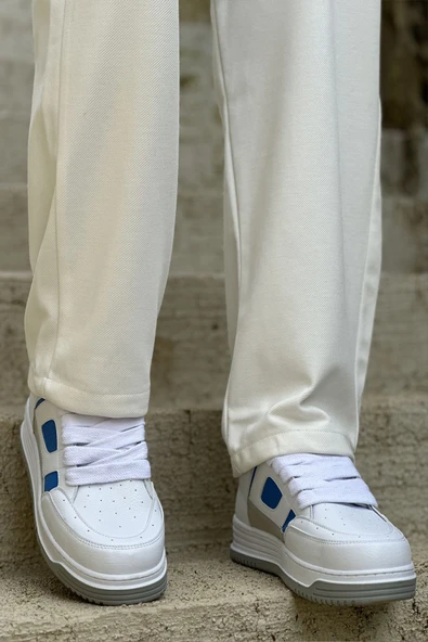 Pabucmarketi Bağcık Erkek Spor Ayakkabı Beyaz Mavi - Resim 4