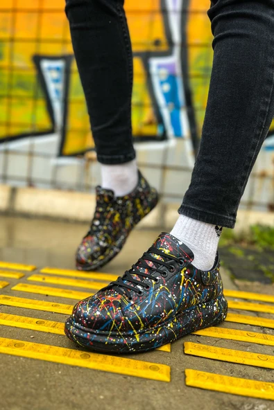 Pabucmarketi Bağcıklı Baskılı Erkek Spor Ayakkabı Siyah Baskılı Splush - Resim 5