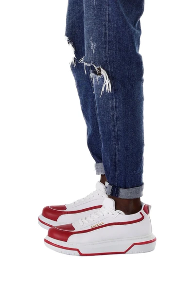 Pabucmarketi Bağcıklı Erkek Spor Ayakkabı Beyaz Kırmızı - 3