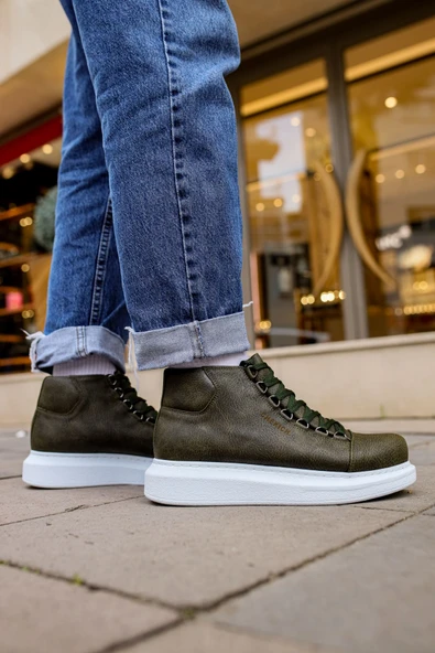 Pabucmarketi Bağcıklı Erkek Sneaker Bot Haki