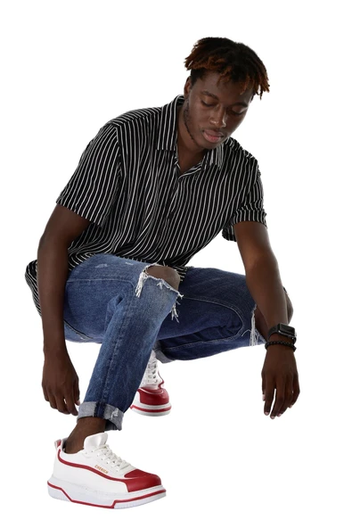 Pabucmarketi Bağcıklı Erkek Spor Ayakkabı Beyaz Kırmızı - 6