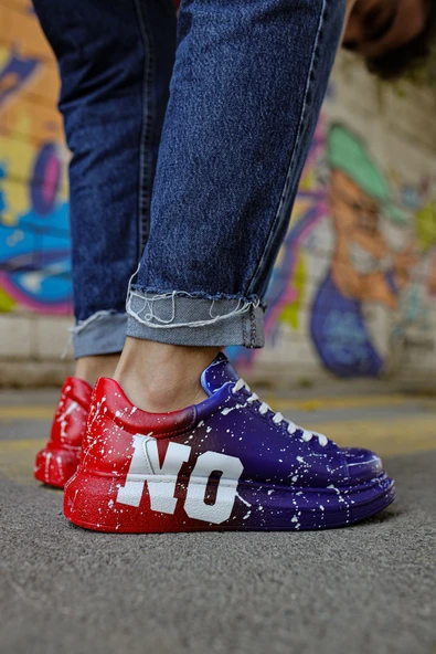 Pabucmarketi Bağcıklı Baskılı Erkek Spor Ayakkabı Mavi Kırmızı Yes - Resim 2