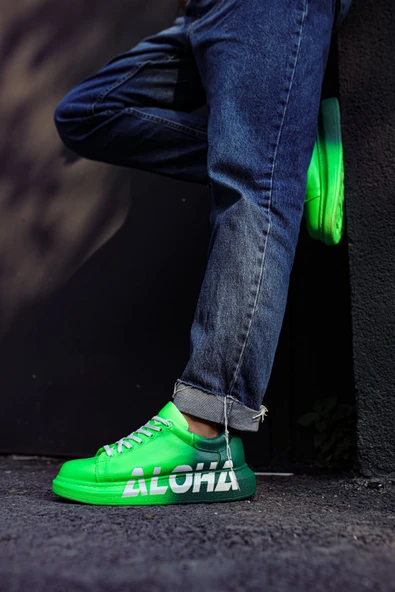 Pabucmarketi Bağcıklı Baskılı Erkek Spor Ayakkabı Yeşil ürün görseli