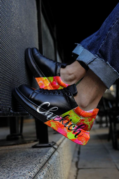 Pabucmarketi Bağcıklı Baskılı Erkek Spor Ayakkabı Siyah Sarı - Resim 2