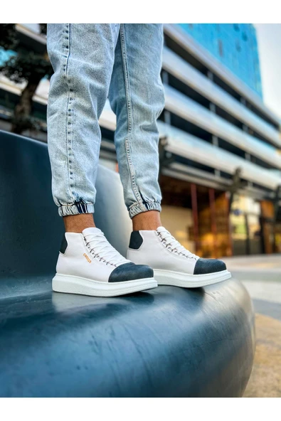 Pabucmarketi Bağcıklı Erkek Sneaker Bot Beyaz Antrasit
