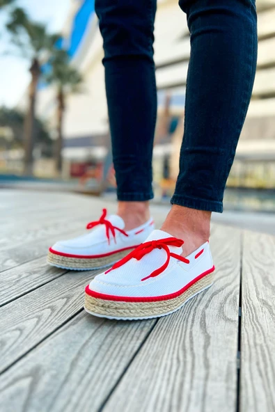 Pabucmarketi Espadril Erkek Günlük Ayakkabı Beyaz Kırmızı