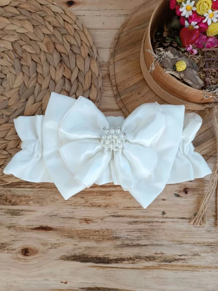 Lenaca Yenidoğan Wool Yün Kumaş Taç Nakışlı Güpür Duvaklı Fiyonk Prizma Taş Unisex Kundak Bebek Battaniyesi - Resim 7