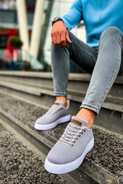 Pabucmarketi Bağcıklı Triko Kumaş Erkek Spor Ayakkabı Antrasit - Resim 2