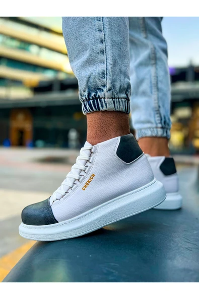 Pabucmarketi Bağcıklı Erkek Sneaker Bot Beyaz Antrasit - 4