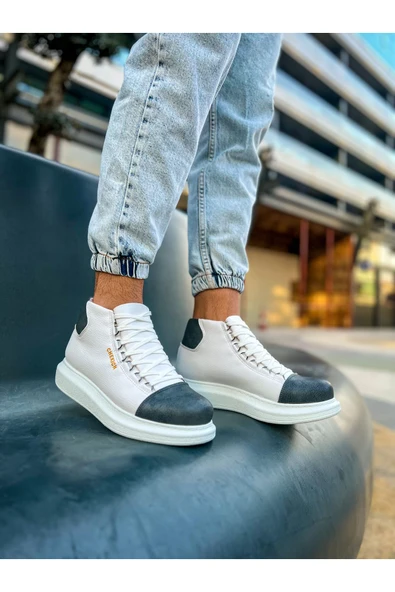 Pabucmarketi Bağcıklı Erkek Sneaker Bot Beyaz Antrasit - 2