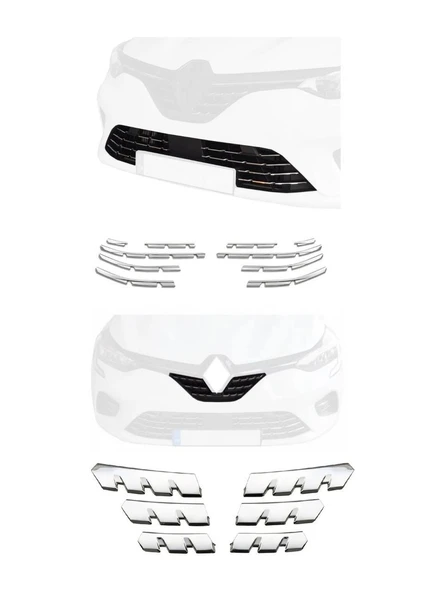 Renault Clio 5 2019 -2025 Ön Panjur 6 Parça Ön Tampon Alt Çıtası 10 Parça Toplam 16 Parça Krom Seti