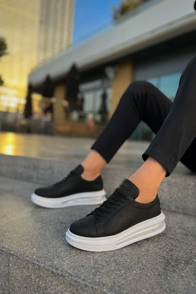 Pabucmarketi Bağcıklı Balon Taban Erkek Spor Ayakkabı Siyah ürün görseli 1