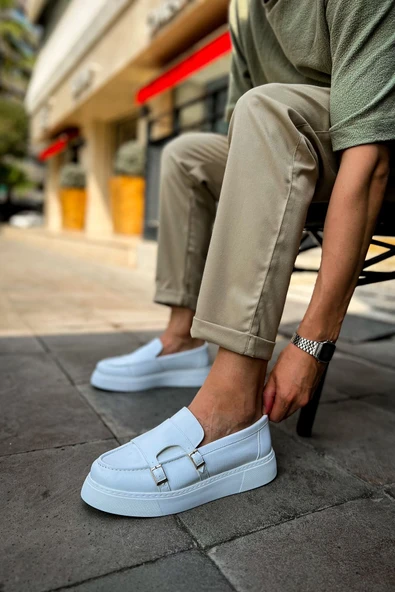 Pabucmarketi Düz Toka Detaylı Erkek Günlük Ayakkabı Beyaz - Resim 2