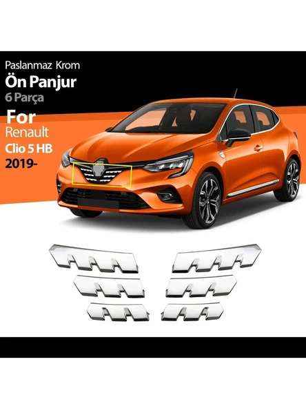 Renault Clio 5 2019 -2025 Ön Panjur 6 Parça Ön Tampon Alt Çıtası 10 Parça Toplam 16 Parça Krom Seti - Resim 4