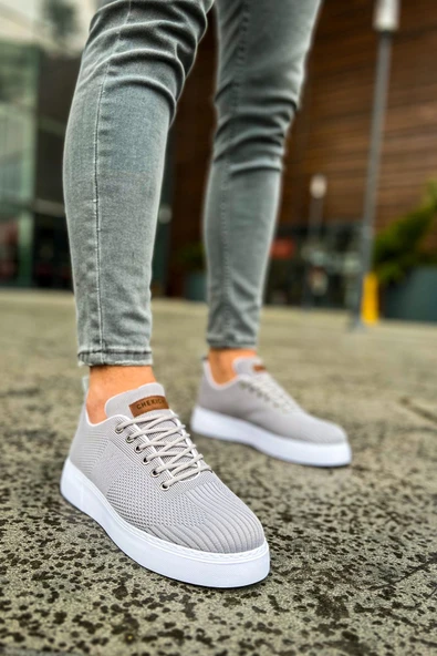 Pabucmarketi Bağcıklı Triko Kumaş Erkek Spor Ayakkabı Antrasit - Resim 4