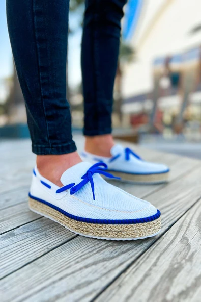 Pabucmarketi Espadril Erkek Günlük Ayakkabı Beyaz Saks Mavi