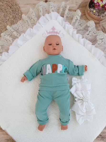 Lenaca Yenidoğan Wool Yün Kumaş Taç Nakışlı Güpür Duvaklı Fiyonk Prizma Taş Unisex Kundak Bebek Battaniyesi - 4