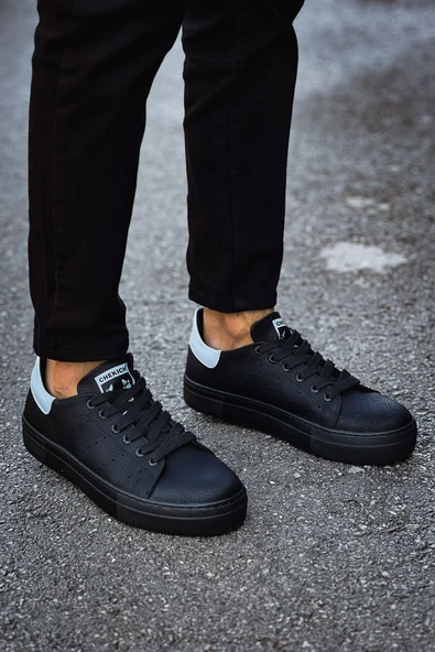 Pabucmarketi Bağcıklı Erkek Spor Ayakkabı Siyah Beyaz - Resim 2