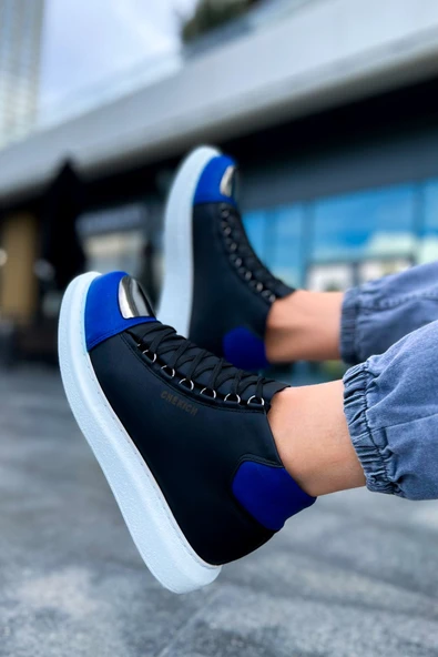 Pabucmarketi Bağcıklı Erkek Sneaker Bot Siyah Saks Mavi - 4