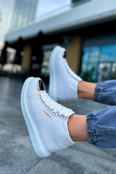 Pabucmarketi Bağcıklı Erkek Sneaker Bot Beyaz - Resim 4