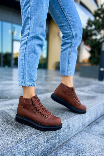 Pabucmarketi Bağcıklı Kadın Sneaker Bot Taba - 3