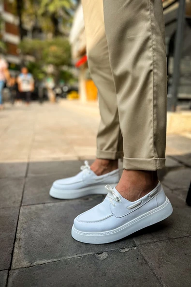 Pabucmarketi Bağcıklı Erkek Günlük Ayakkabı Beyaz - Resim 3