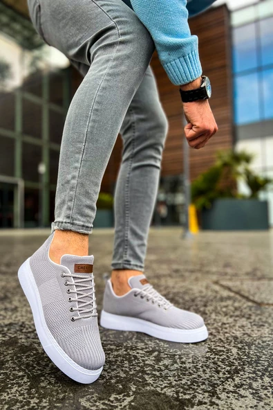 Pabucmarketi Bağcıklı Triko Kumaş Erkek Spor Ayakkabı Antrasit - Resim 5