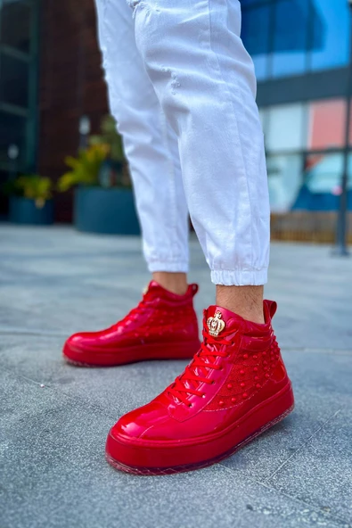 Pabucmarketi Bağcıklı Erkek Sneaker Bot Kırmızı - 4