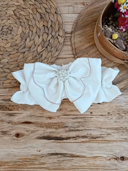 Lenaca Yenidoğan Wool Yün Kumaş Taç Nakışlı Güpür Duvaklı Fiyonk Prizma Taş Unisex Kundak Bebek Battaniyesi - 7