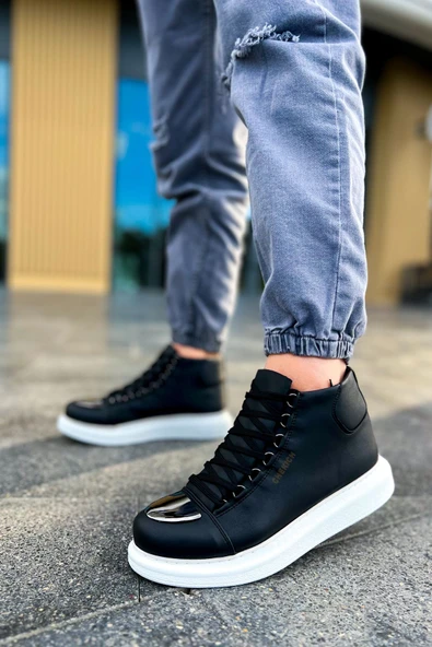 Pabucmarketi Bağcıklı Erkek Sneaker Bot Siyah - 4